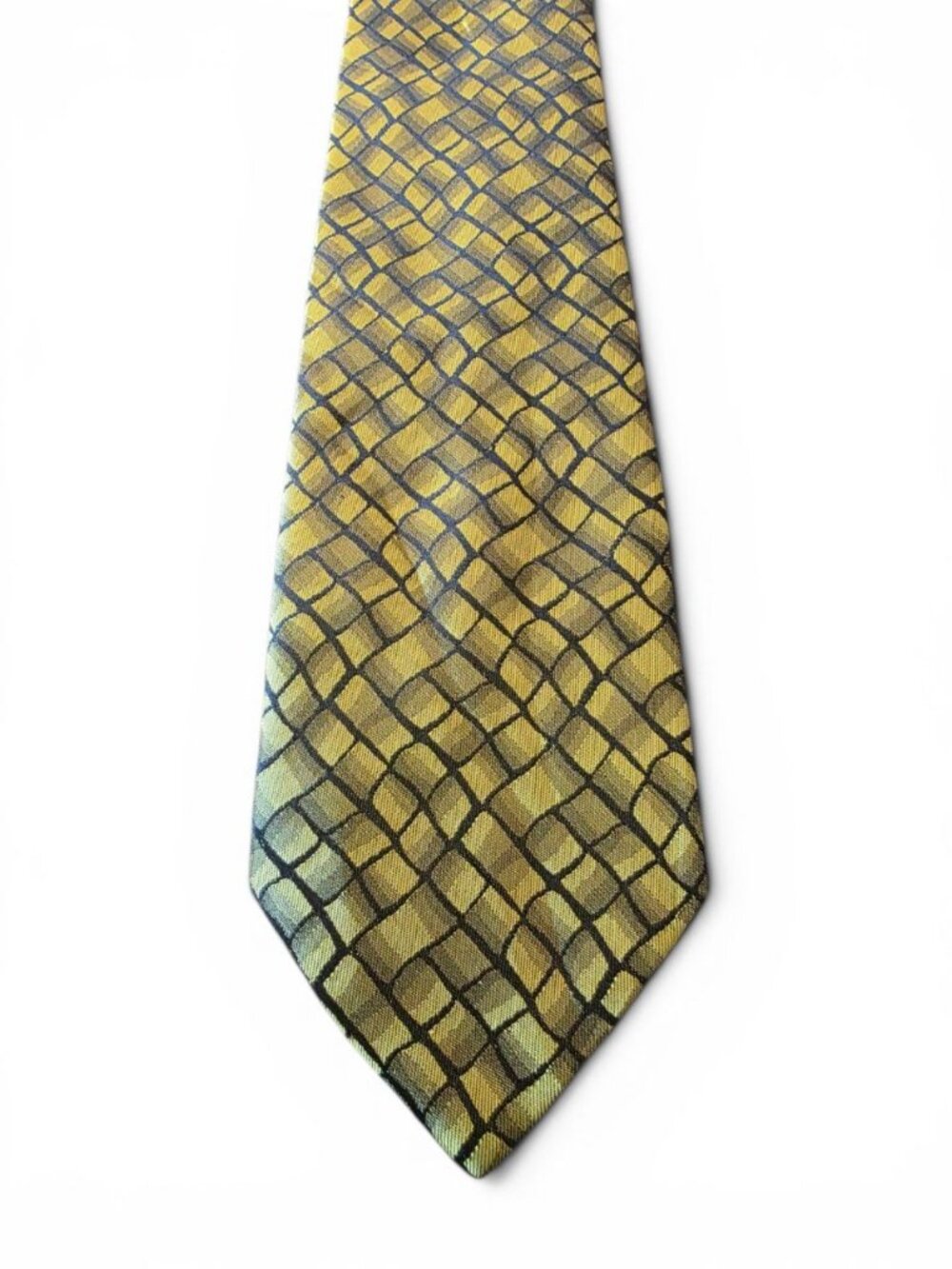 Thai Land Handmade 100% Silk Tie Gold Yellow Black Geometric Woven Necktie 57" - Picture 2 of 10